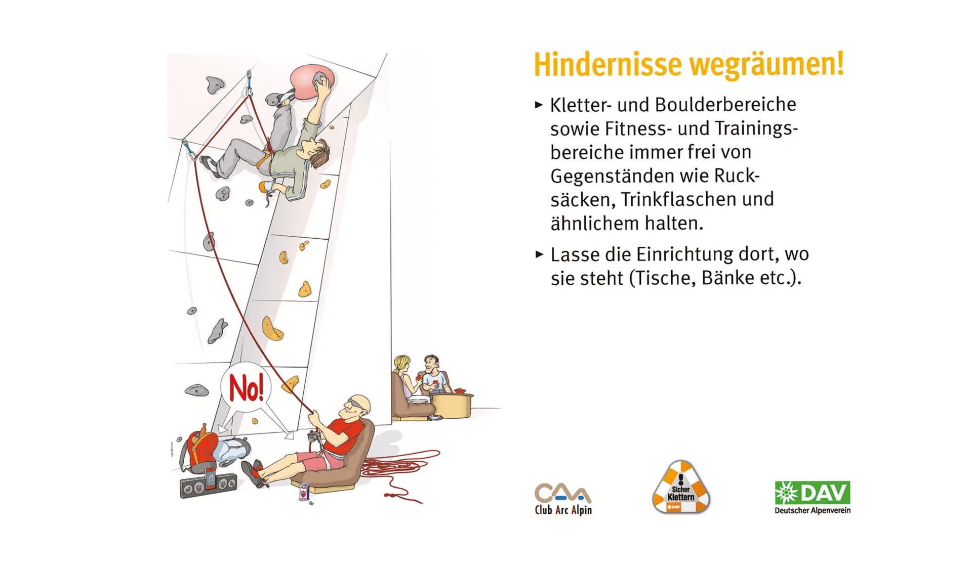 Hallenregeln für Klettern vom DAV. Regel Nummer drei: Gefahrenraum | © DAV